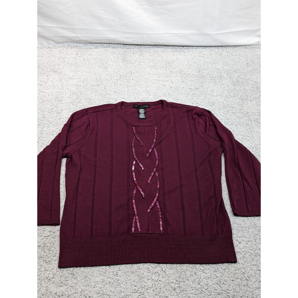 Vintage Style Apostrophe‎ Sweater Burgundy XL Sequins Boho Pullover Cozy Y2K